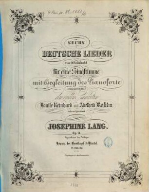 Sechs deutsche Lieder : für e. Singst. mit Begl. d. Pianoforte ; op. 14