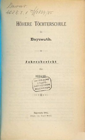 Jahres-Bericht. 1884/85
