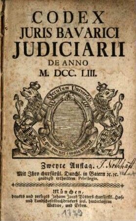 Codex Juris Bavarici Judiciarii De Anno M.DCC.LIII.