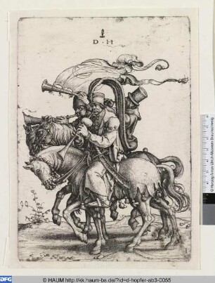 Drei orientalische Reiter mit Oboen und Trompete