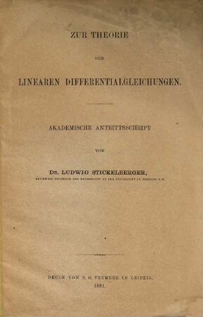 Zur Theorie der linearen Differentialgleichungen