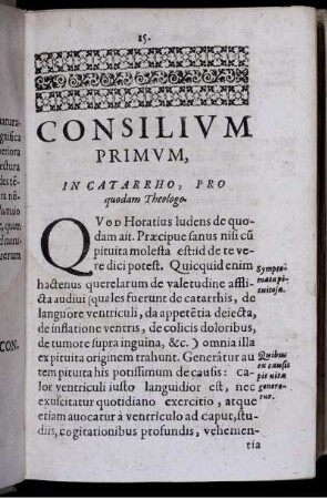 Consilium Primum, In Catarrho, Pro quodam Theologo