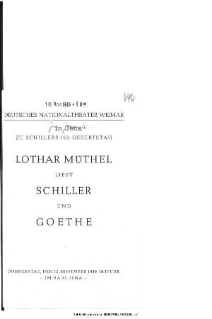 Lothar Müthel liest Schiller und Goethe
