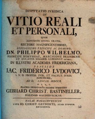 Disp. iur. de vitio reali et personali