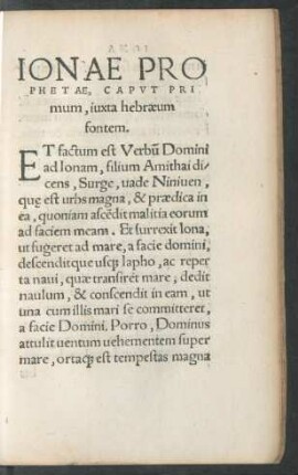 Ionae Prophetae, Caput Primum, iuxta hebraeum fontem.