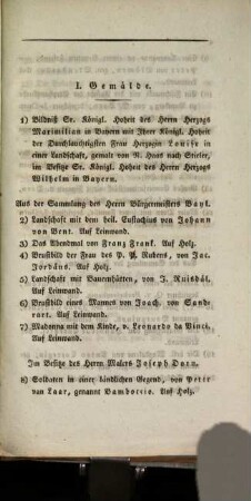 Verzeichniß der Kunstwerke aus den Sammlungen einheimischer Künstler, Kunstliebhaber und Anstalten, welche während der Feier des Theresienfestes zu Bamberg im Saale des Rathhauses öffentlich aufgestellt und vom 7ten bis 14ten Juli täglich von 9 bis 12 Uhr zu sehen sind