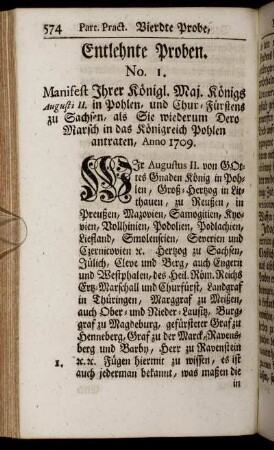No. 1. Manifest Ihrer Königl. Maj. Königs Augusti II. in Pohlen, ...