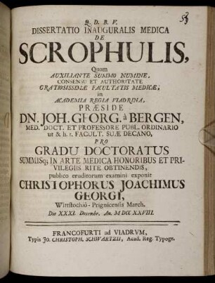 Dissertatio Inauguralis Medica, De Scrophulis