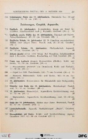 Zeichnungen, Graphik, Aquarelle. (Nr. 233-248)