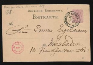 Postkarte an Emma Brandes : 26.05.1885
