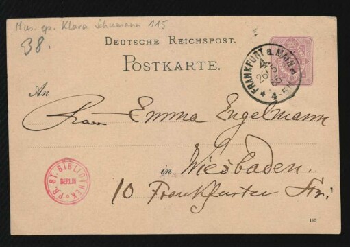 Postkarte an Emma Brandes : 26.05.1885