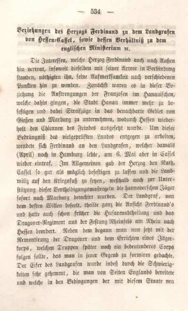 Beziehungen des Herzogs Ferdinand zu dem Landgrafen von Hessen-Cassel, sowie dessen Verhältniß zu dem englischen Ministerium ec.