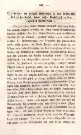 Beziehungen des Herzogs Ferdinand zu dem Landgrafen von Hessen-Cassel, sowie dessen Verhältniß zu dem englischen Ministerium ec.