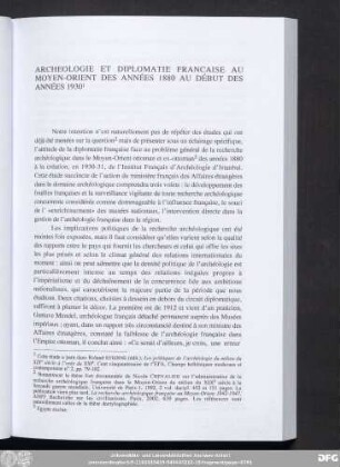 Archaeologie Et Diplomatie Francaise Au Moyen-Orient Des Années 1880 Au Début Des Années 1930