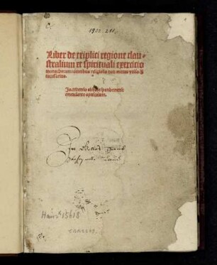 Liber de triplici regione claustralium et spirituali exercicio monachorum: omnibus religiosis non minus vtilis q[uam] necessarius. Jo. tritemio abbate spanhemense emendante opusculum