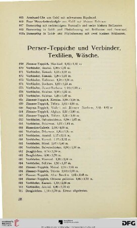 Perser-Teppiche und Verbinder, Textilien, Wäsche (Nr. 669-756)