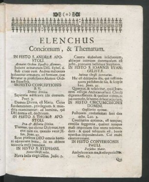 Elenchus Concionum, & Thematum