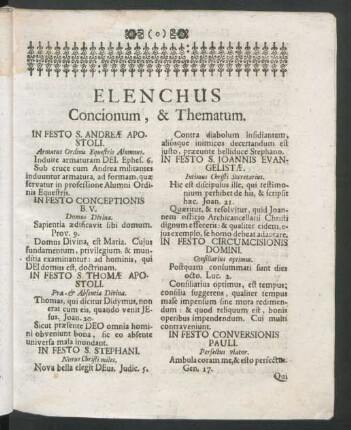 Elenchus Concionum, & Thematum