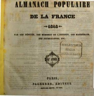 Almanach populaire de la France. 10, 10. 1843