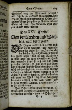 Das XXV. Capitel. Von den Lerchen und Wachteln, auch deren Fang