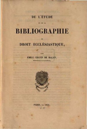 De l'étude et de la bibliographie du droit ecclésiastique