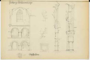 Liebfrauenkirche, Koblenz: Innenansicht, Fassadenschnitte vertikal, Details (aus: Skizzen- und Fotoalbum 2)