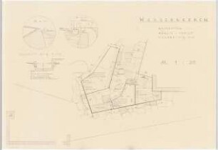 Garten Schwebes, Berlin-Dahlem: Wasserbecken: Grundriss und Schnitt 1:25, 2 Details 1:1