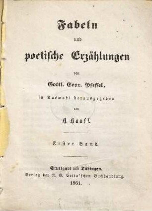 Fabeln und poetische Erzählungen, 1. Fabeln und poetische Erzählungen