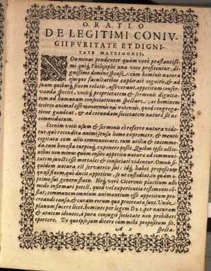 Oratio De Dignitate Conivgii, Contra Misogamos Et Synoecesiomachos