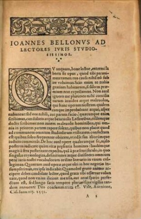 Jo. Belloni Etymologiarum, definitionum et divisionum iuris universi expositines : ordine Alphabetico