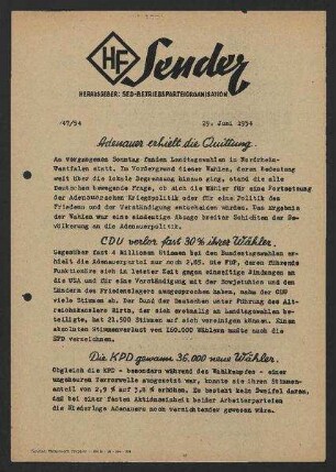 'HF-Sender' [Flugblatt], Nr.47/1954 (29. Juni 1954)