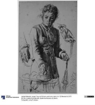 Junge Frau mit Schirm und Korb