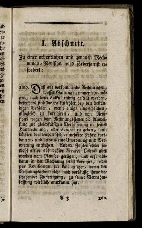 I. Abschnitt. Zu einer ordentlichen und genauen Rechnungs- Revision wird fördersamst erfordert: