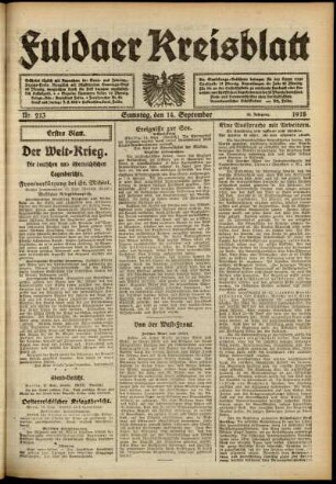 Erste Ausgabe vom Samstag, den 14. September 1918.