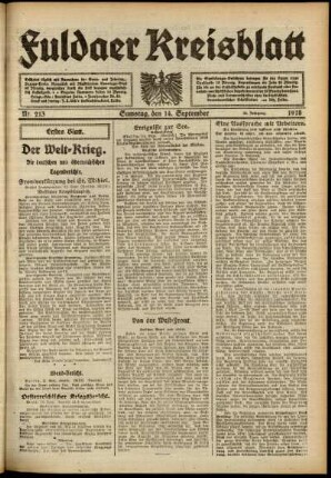 Erste Ausgabe vom Samstag, den 14. September 1918.