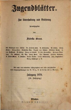 Jugendblätter. 1870 = Jg. 16