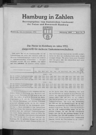 Die Preise in Hamburg im Jahre 1953, dargestellt für mehrere Einkommensschichten