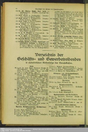 Berufsklassen und Gewerbetreibende : Verzeichnis der Geschäfts- und Gewerbetreibenden