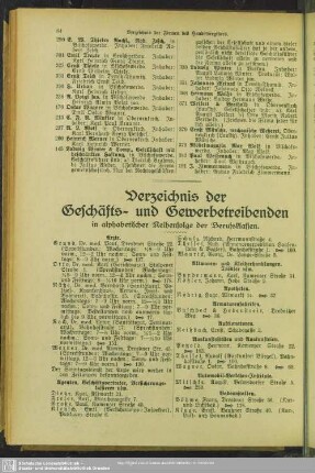 Berufsklassen und Gewerbetreibende : Verzeichnis der Geschäfts- und Gewerbetreibenden