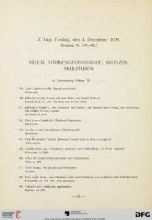 Silber, Vitrinengegenstände, Bronzen, Skulpturen (Nr. 179-275)
