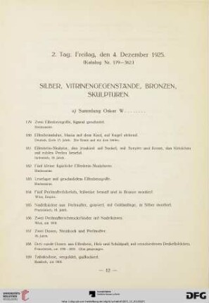 Silber, Vitrinengegenstände, Bronzen, Skulpturen (Nr. 179-275)
