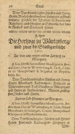 Die Hertzoge zu Würtenberg/ und zwar die Stuttgartische