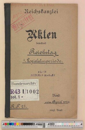 Reichstagswahlen. - I. Wahlperiode (1920)