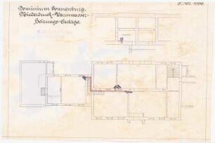 Schloss Sonnenburg, Bad Freienwalde: Grundriss Kellergeschoss mit Niederdruck-Warmwasserheizungsanlage