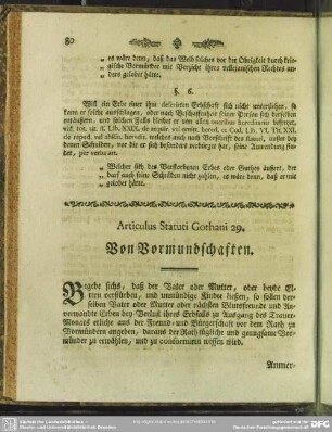 Articulus Statuti Gothani 29. Von Vormundschaften