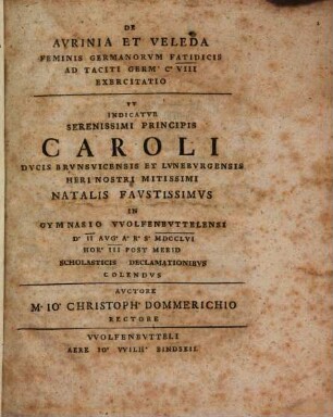 De Aurinia et Veleda, feminis Germanorum fatidicis, ad Taciti Germ. c. VIII. exercitatio