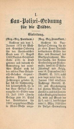 I. Bau-Polizei-Ordnung für die Städte