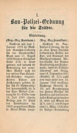 I. Bau-Polizei-Ordnung für die Städte