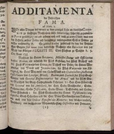 Additamenta der Pohlnischen Fama.