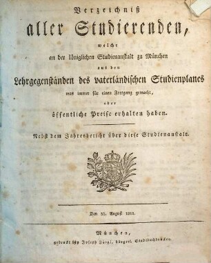 Verzeichniß aller Studierenden, welche an der Königlichen Studien-Anstalt zu München was immer für einen Fortgang gemacht haben. 1810/11